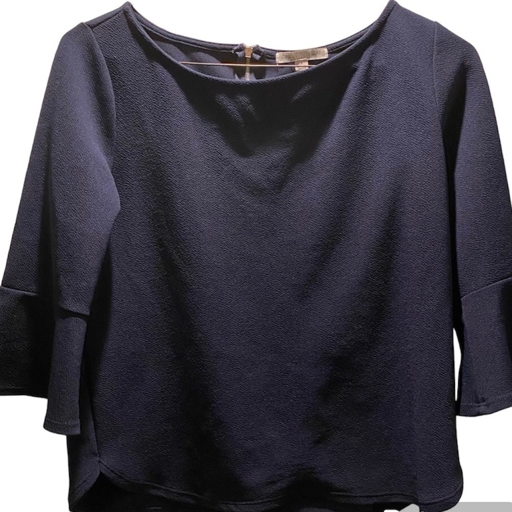 Green Envelope Knit Navy Crop Top with Back Zipper Size Large